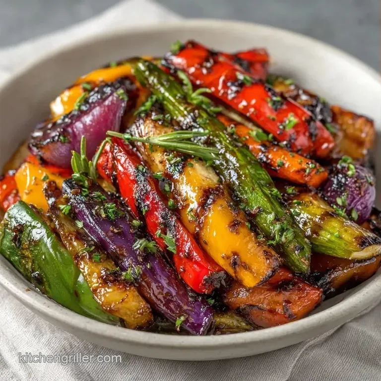 Artfully arranged charred zucchini and red bell peppers drizzled with oil on a slate board with a parsley garnish.