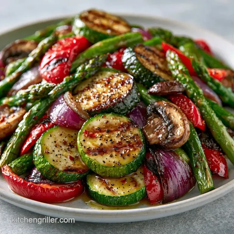 Colorful zucchini slices and bell peppers arranged neatly on a white plate with a sprinkle of fresh green herbs