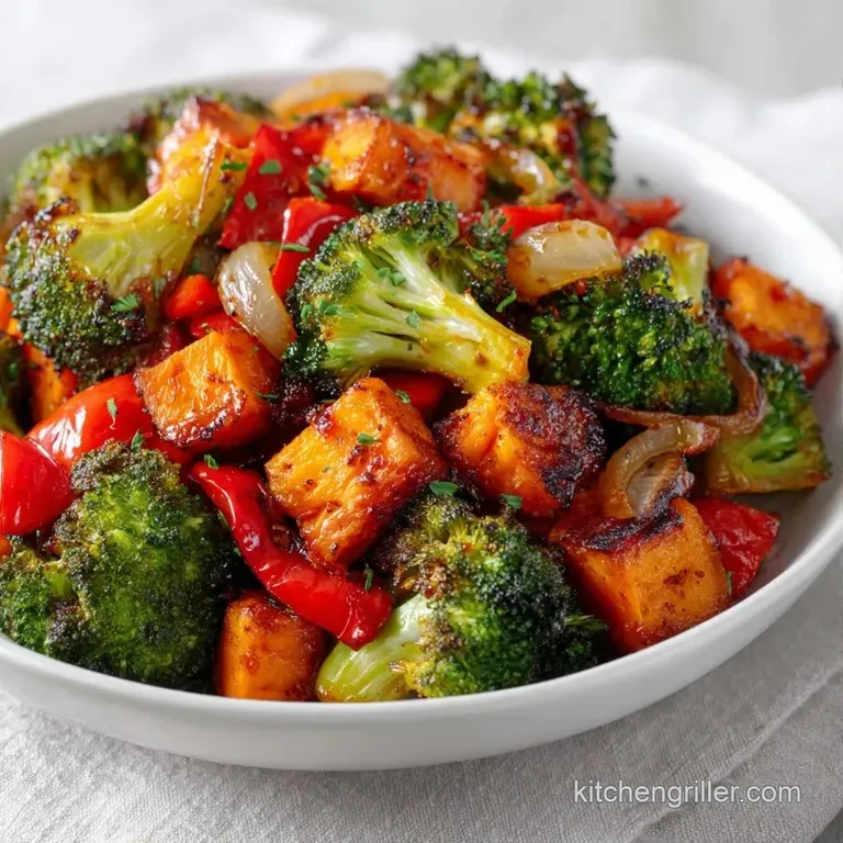 Neatly arranged glass meal prep bowls showing a rainbow of roasted carrots, broccoli, and golden sweet potatoes.