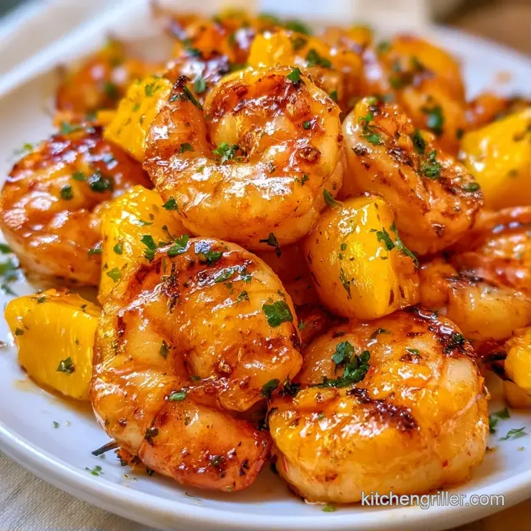 Colorful skewers arranged on a white ceramic plate with a drizzle of lime glaze and a sprinkle of fresh cilantro.
