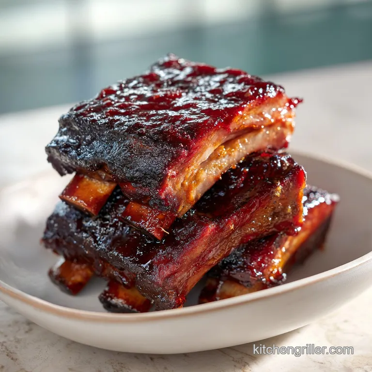 Tender smoked ribs piled high next to creamy coleslaw and buttered corn, served on a modern matte black plate.