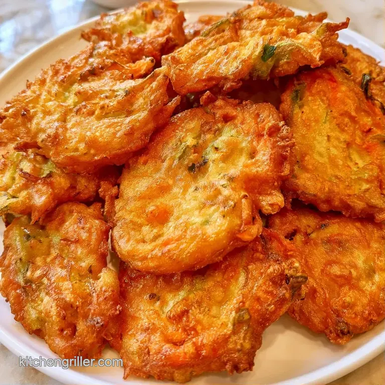 Three golden fried blossoms arranged on a slate platter with a small bowl of dip and a bright yellow lemon wedge.